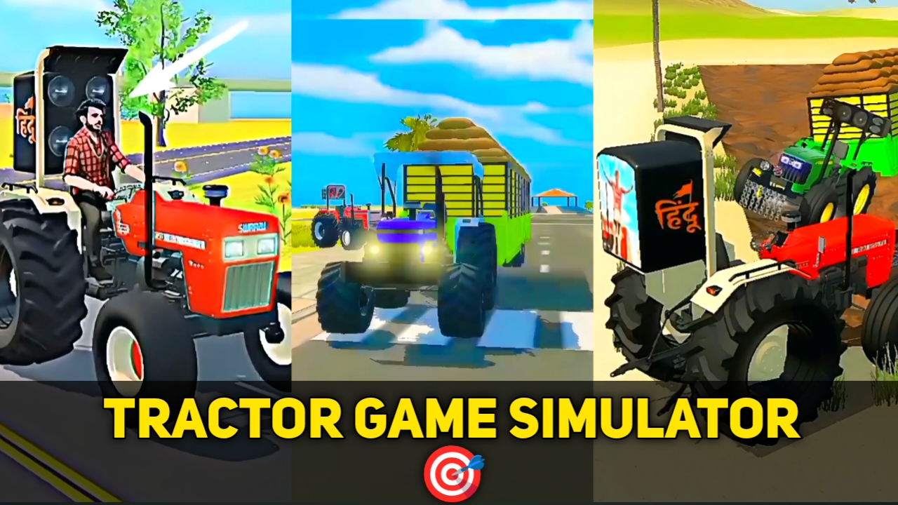 A realistic tractor plowing a field in Tractor Game Simulator.